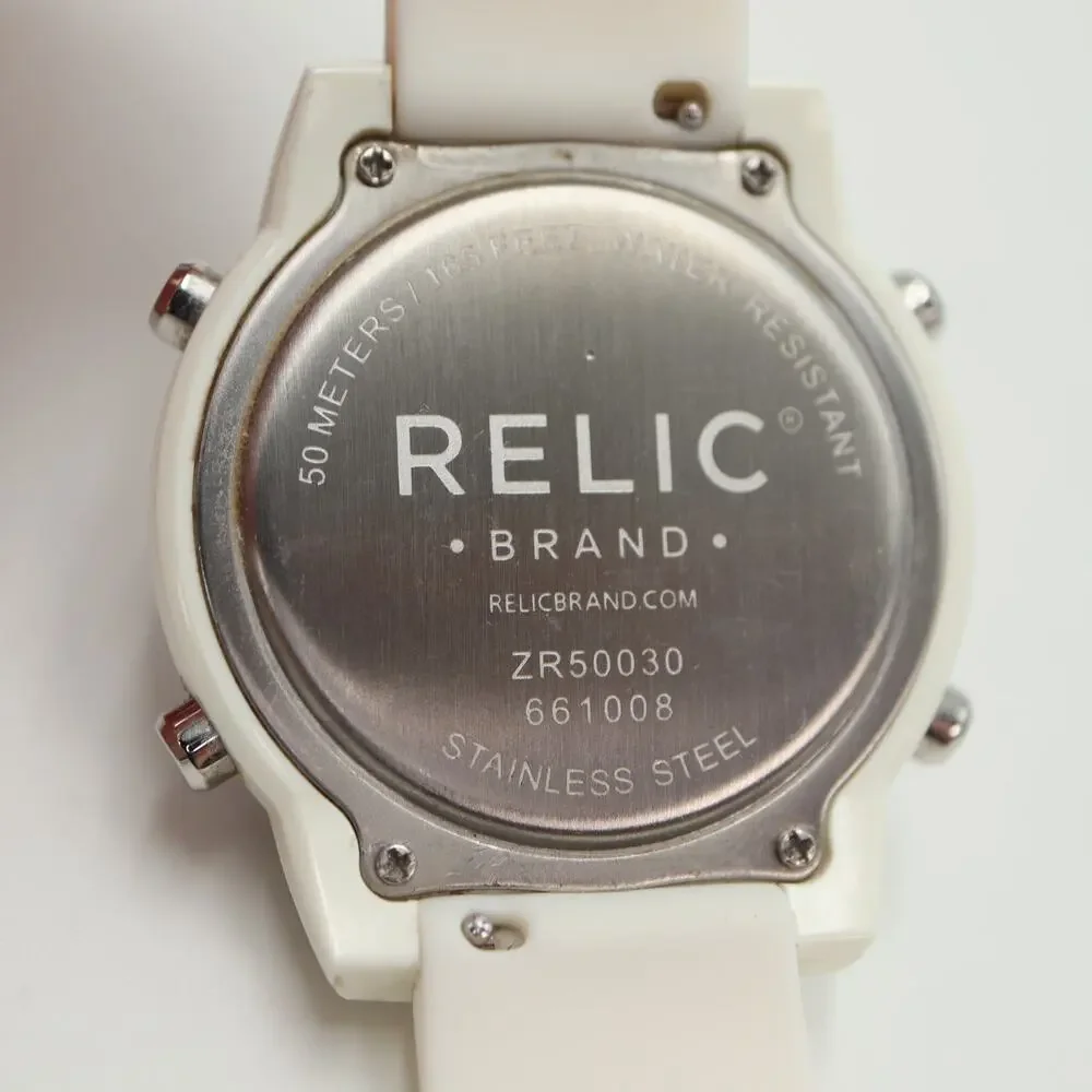 Relic by Fossil White Digital Watch 42mm Alarm Chrono Silicone w New Battery